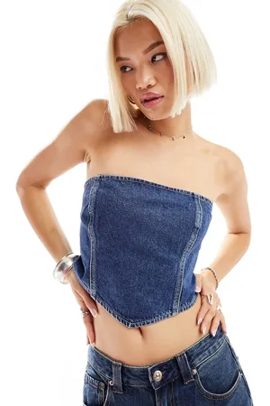 Dr Denim Willow - Top a fascia in denim lavaggio stone wash pebble medio con fondo a punta