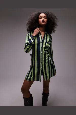Topshop Vestito camicia corto stile kimono a righe