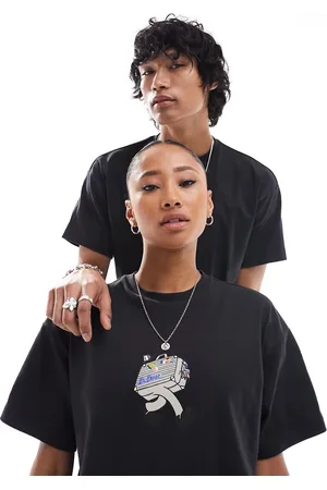 Dr Denim Trooper - T-shirt unisex vestibilità comoda nera con stampa “World Traveller” sul davanti