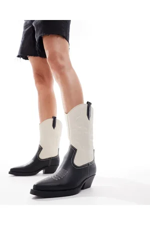 ONLY Stivali western neri e bianchi a contrasto con tacco