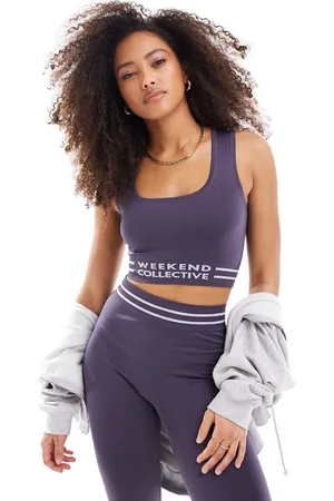 ASOS Crop top antracite senza cuciture con fascia in vita con logo