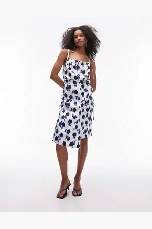 Topshop Vestito sottoveste midi a fiori con scollo squadrato e allacciatura avvolgente