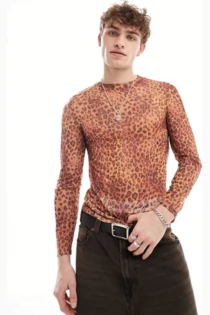 Reclaimed Top a maniche lunghe in rete con stampa leopardata