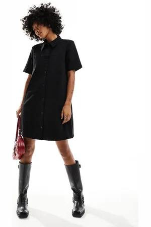 Monki Vestito corto a maniche corte con colletto e bottoni