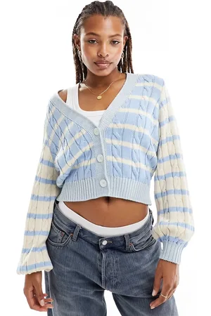 ASOS Cardigan in maglia a trecce e color crema a righe