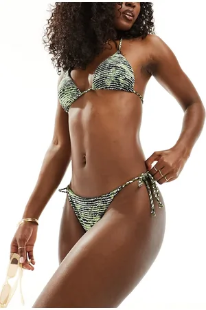 Stradivarius Slip bikini stampati con laccetti attorcigliati