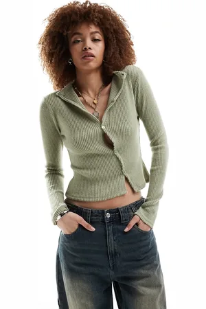 COLLUSION Cardigan a maniche lunghe verde con abbottonatura asimmetrica