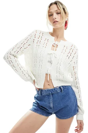 ASOS Cardigan allacciato sul davanti color crema in maglia traforata