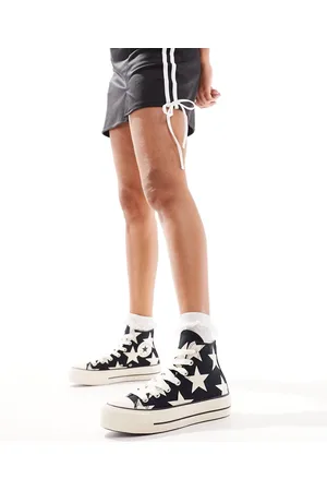 Converse Lift - Sneakers alte nere con stampa di stelle e lacci spessi