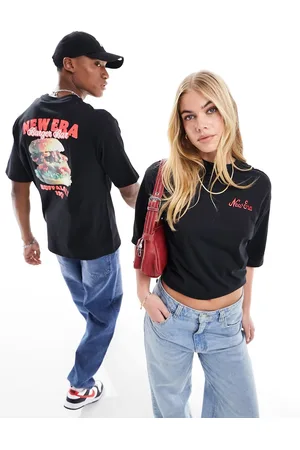 New Era T-shirt unisex nera con grafica di hamburger