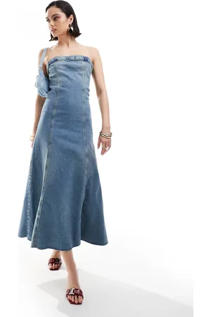 MANGO Vestito midi a fascia in denim azzurro