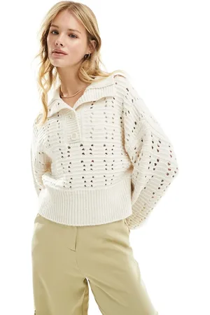 ASOS Maglione traforato color crema con bottoni sul davanti