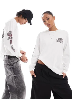 Reclaimed T-shirt unisex a maniche lunghe oversize bianca con stampa grafica yinyang