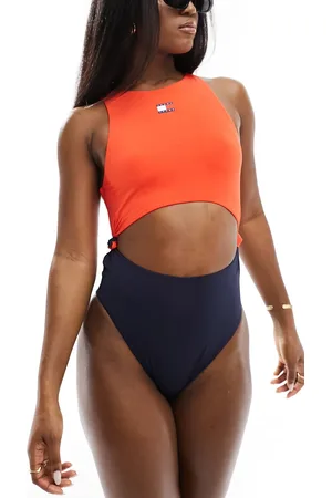 Tommy Hilfiger Tommy Jeans - Heritage - Costume da bagno color block rosso e blu con cut-out