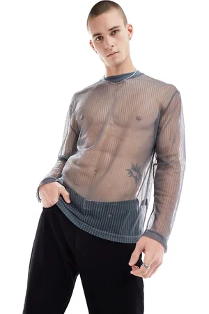 ASOS T-shirt comoda a maniche lunghe in rete antracite