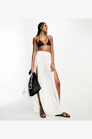 ASOS ASOS DESIGN Tall - Pantaloni a fondo ampio da spiaggia con spacco alto color crema