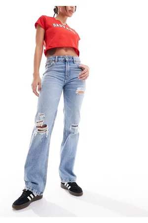 Stradivarius Jeans dritti lavaggio candeggiato con strappi