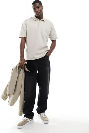 ASOS Polo comoda spazzolata con motivo a spina di pesce e rever
