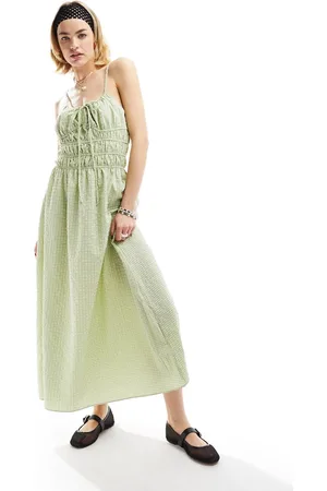 Glamorous Vestito lungo con spalline sottili a quadri con bustino arricciato