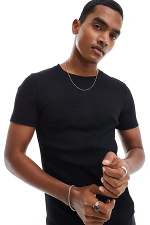 ASOS T-shirt attillata a coste nera con applicazione