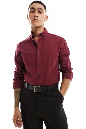 ASOS Camicia in seersucker vestibilità classica bordeaux