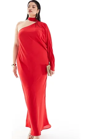 ASOS Esclusiva ASOS DESIGN Curve - Vestito lungo monospalla allacciato al collo con dettaglio ad ali di pipistrello