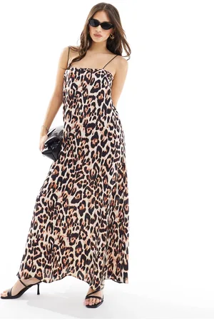 ASOS Vestito midi stile sottoveste in raso con stampa animalier effetto stropicciato