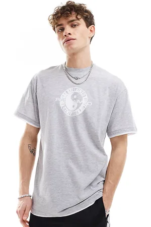 Reclaimed T-shirt doppio strato grigia fiammata con stampa Ying-Yang
