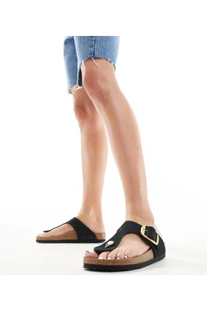 Birkenstock Gizeh - Sandali neri con fibbie grandi in pelle nabuk