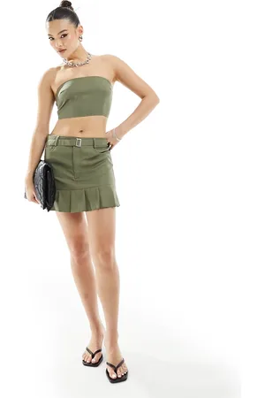 Missyempire Missy Empire - Minigonna kaki con fondo a pieghe in coordinato