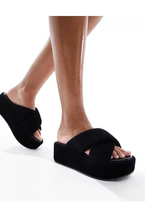 ASOS Thunder - Sandali flatform neri con fascette incrociate imbottite