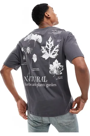 ADPT. T-shirt oversize grigia con stampa "Natural" di piante sul retro