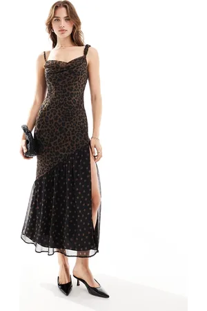 ASOS Vestito sottoveste midi con spalline attorcigliate e stampa animalier mista