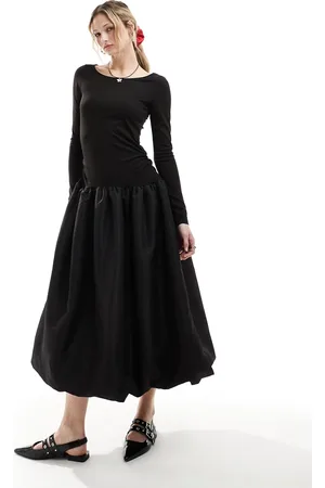 Monki Vestito midi a maniche lunghe in taffetà