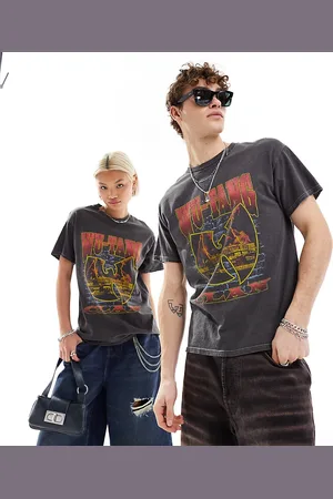 Reclaimed T-shirt unisex antracite slavato con stampa "Wu-Tang" su licenza