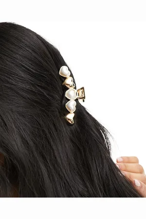 ASOS Fermaglio per capelli dorato con design a cuori con perle sintetiche
