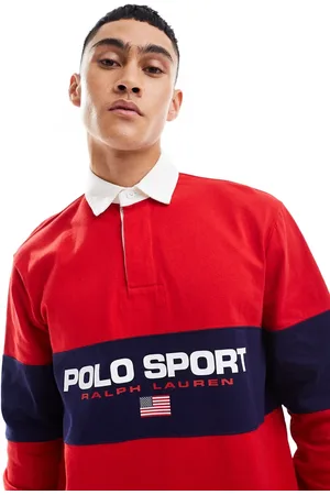 Ralph Lauren Sport Capsule - Polo stile rugby rossa con pannello con logo sul petto