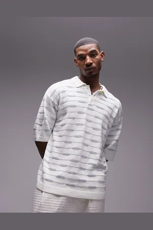 Topman Polo in spugna écru con rever e motivo geometrico