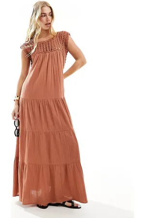 ASOS Vestito lungo a balze color ruggine all