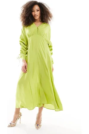 & OTHER STORIES Vestito drappeggiato con gonna al polpaccio, maniche voluminose e dettagli arricciati con laccetti