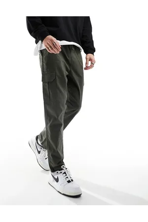 New Look Pantaloni cargo kaki scuro in misto lino