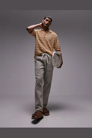 Topman Polo in maglia testurizzata color cammello a righe ondulate