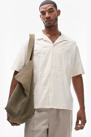Topman Polo in jersey oversize écru ricamata con bottoni