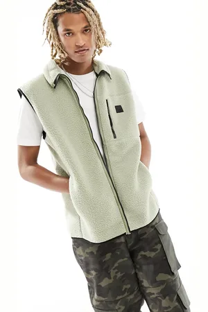 Rains Yermo - Gilet pesante in pile salvia con pannelli ripstop