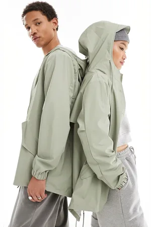 Rains 18010 - Giacca impermeabile unisex salvia con fondo a coda di rondine