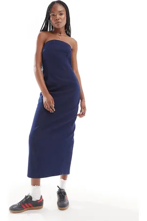 ONLY Vestito di jeans midi a fascia aderente indaco