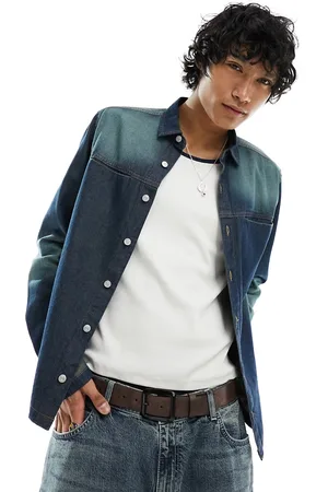 ASOS Camicia giacca taglio corto in denim scuro con dettagli slavati