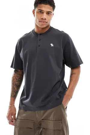 Abercrombie & Fitch T-shirt serafino pesante color antracite con logo