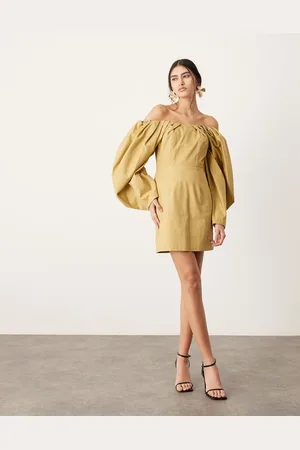 ASOS Vestito corto strutturato bardot color miele