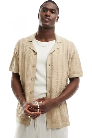 JACK & JONES Camicia in maglia beige con colletto e rever